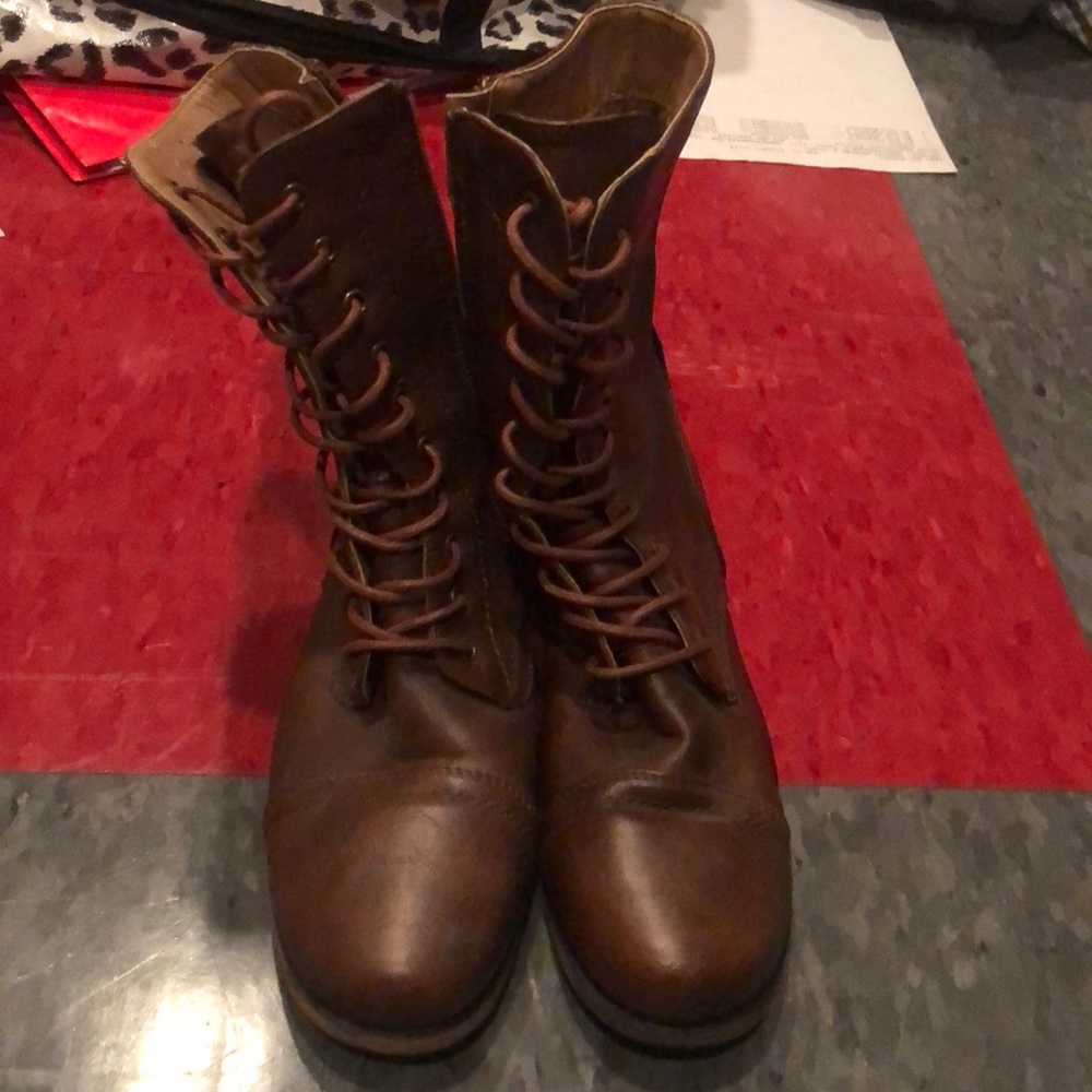 Brown combat boots